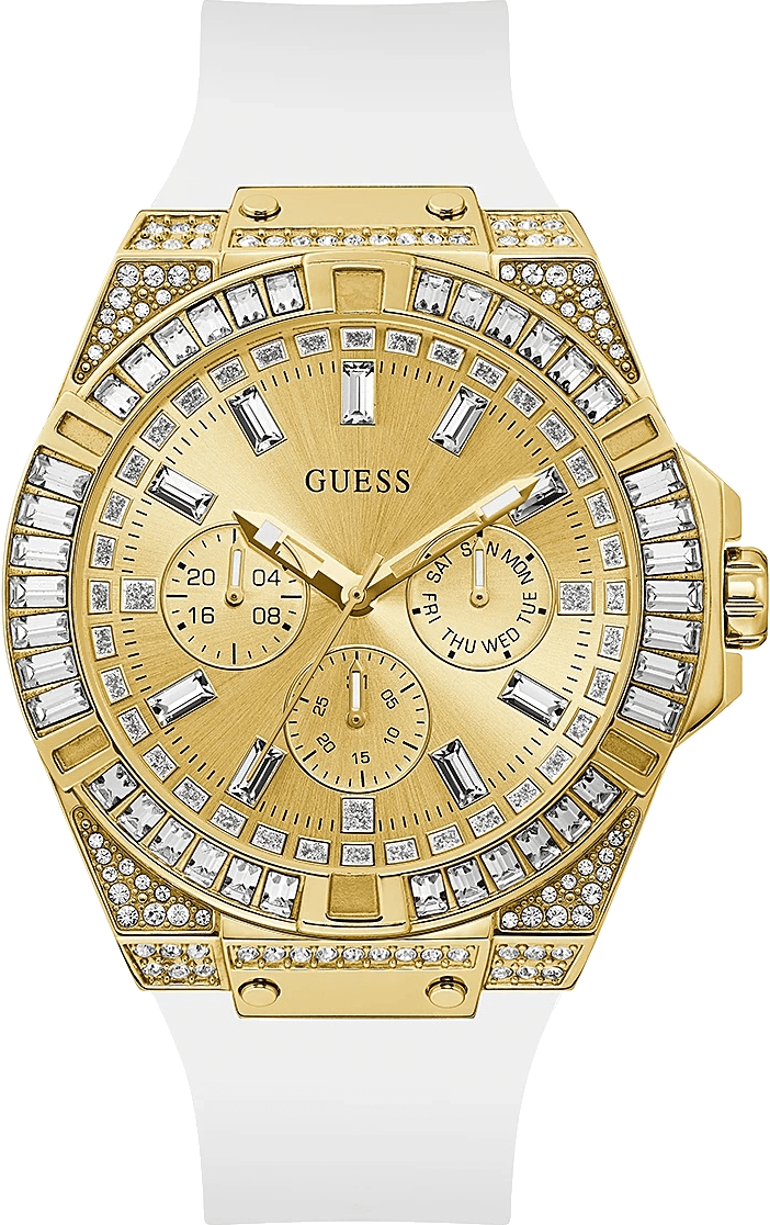 Montre Homme Guess Zeus GW0208G3 Cadran doré Bracelet en silicone blanc Multifonction