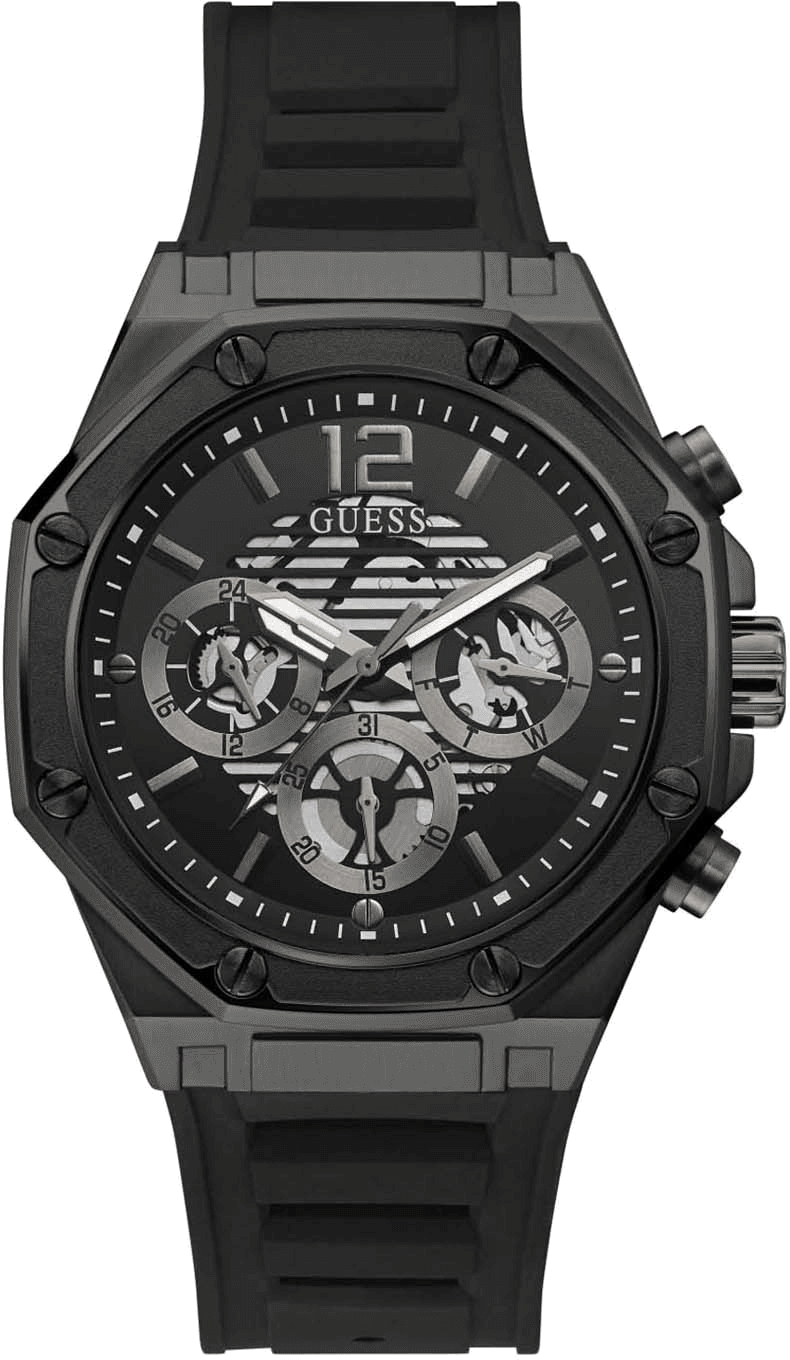 Montre Homme Guess Multifonction GW0263G4 Cadran noir Bracelet en silicone noir