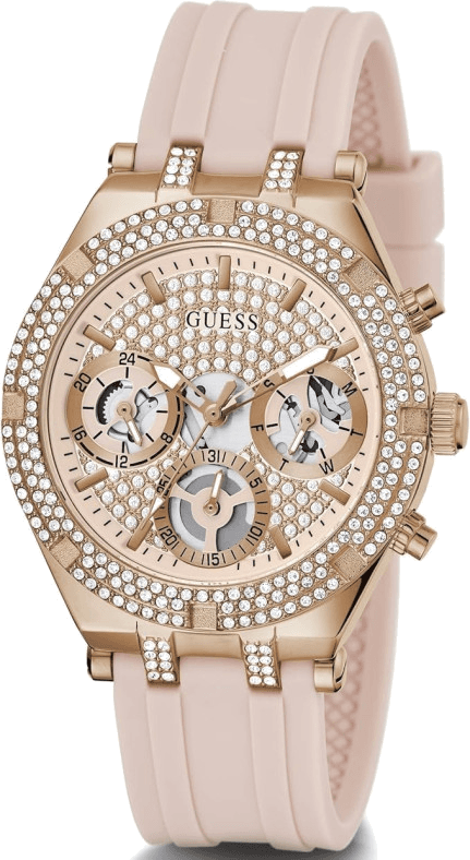 Montre Femme Guess Heiress GW0407L3 bracelet silicone rose boitier orné de strass