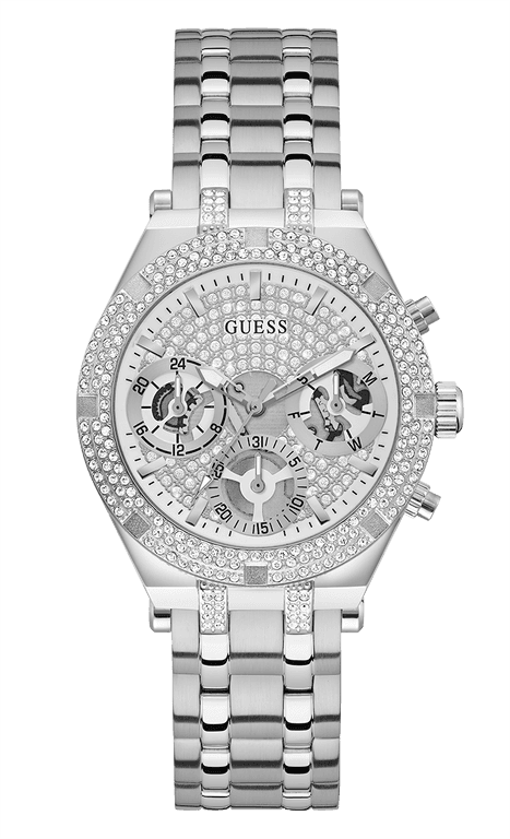 Montre Femme Guess Heiress GW0440L1 bracelet acier argent boitier argent orné de strass