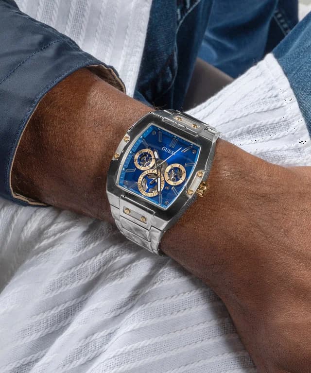 Montre Homme Guess Phoenix GW0456G5 bracelet acier argent cadran bleu multifonction vue 4