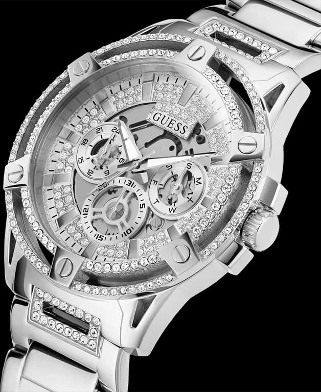 Montre Homme Guess King GW0497G1 bracelet acier argent boitier orné de strass vue 2