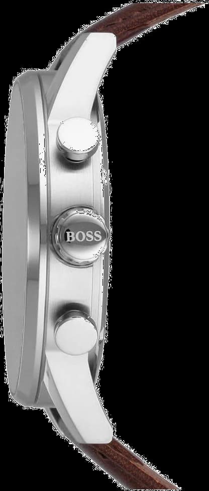 Montre Hugo Boss Navigator 1513494 profil boîtier acier 44mm bracelet marron