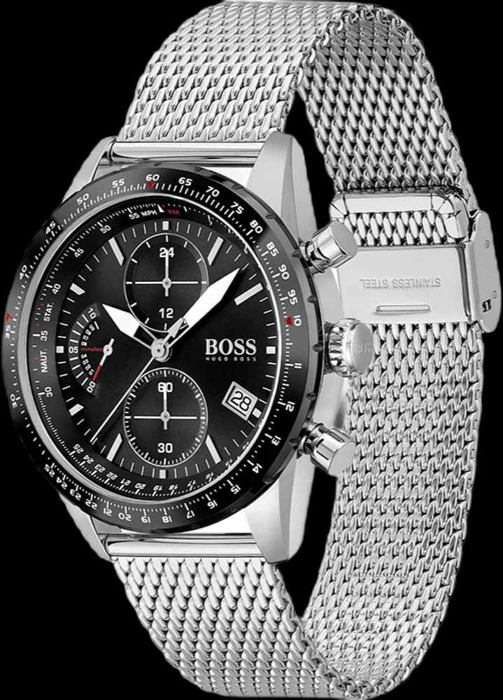 Hugo Boss Pilot 1513886 profil bracelet acier boucle déployante