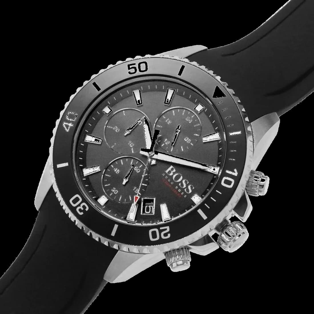 Montre Hugo Boss Admiral 1513912 cadran noir index chronographe détail