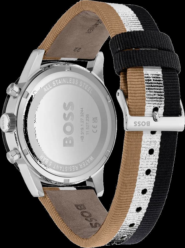 Détail cadran Hugo Boss 1513963 noir acier index chronographe date analogique