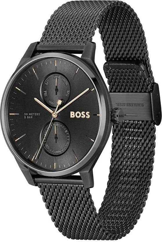 Montre Hugo Boss 1514105 profil bracelet acier noir fermoir clip