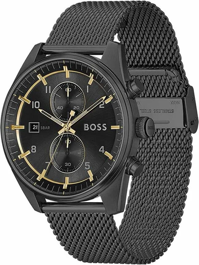 Hugo Boss 1514150 bracelet maille milanaise acier noir fermoir clip