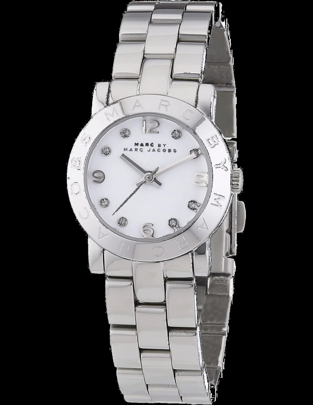 Montre Marc Jacobs MBM3055 avec cadran argenté et aiguilles dorées, style minimaliste chic