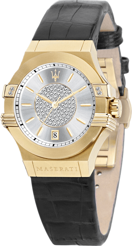 Montre Femme Maserati Potenza R8851108505 Quartz Cadran Argent Bracelet Cuir Noir