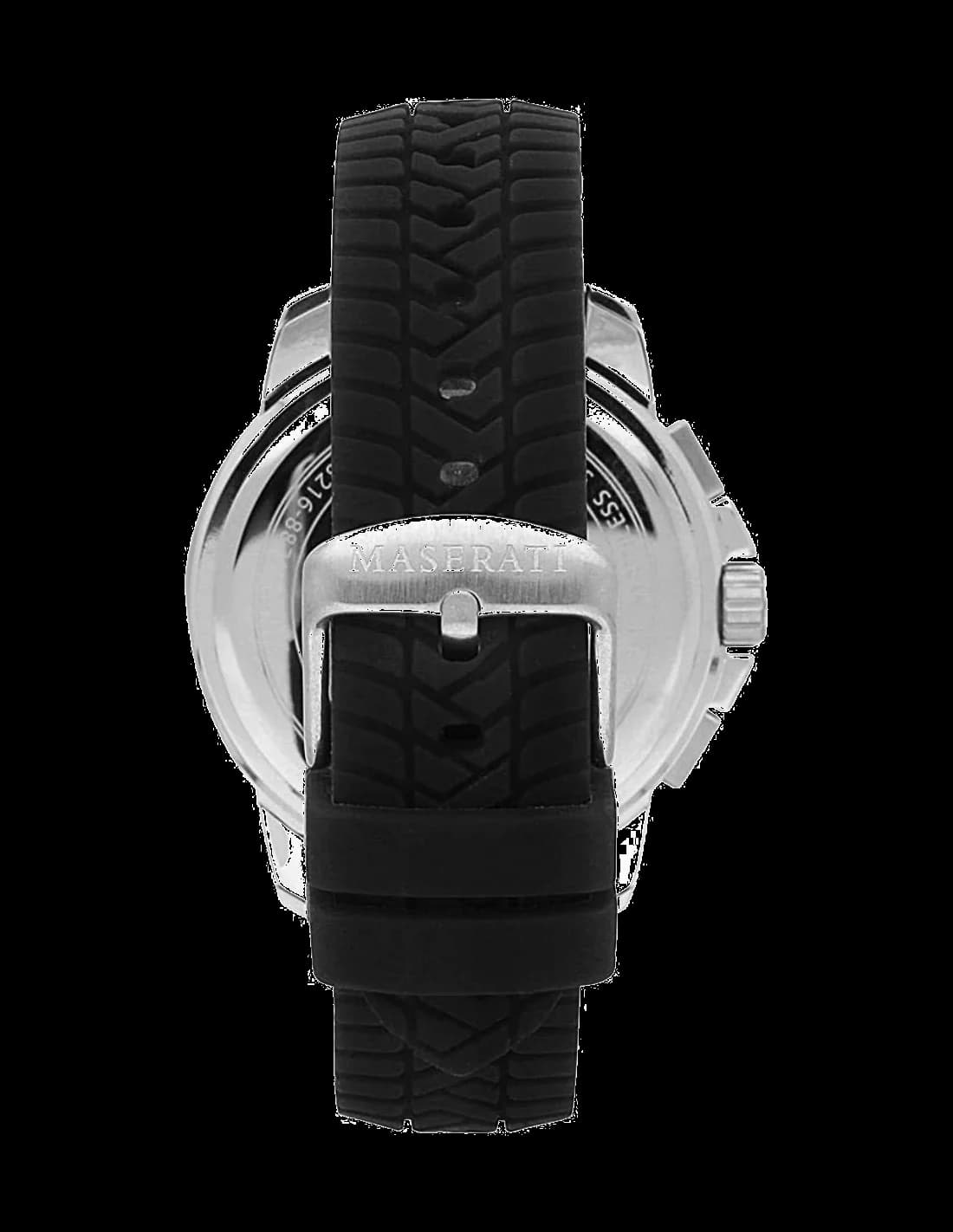 Montre Maserati R8871621014 bracelet caoutchouc noir boucle ardillon profil