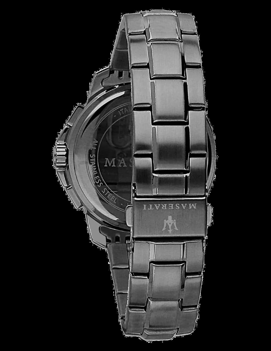 Montre Maserati R8873621005 ronde sport acier inoxydable bracelet noir profil