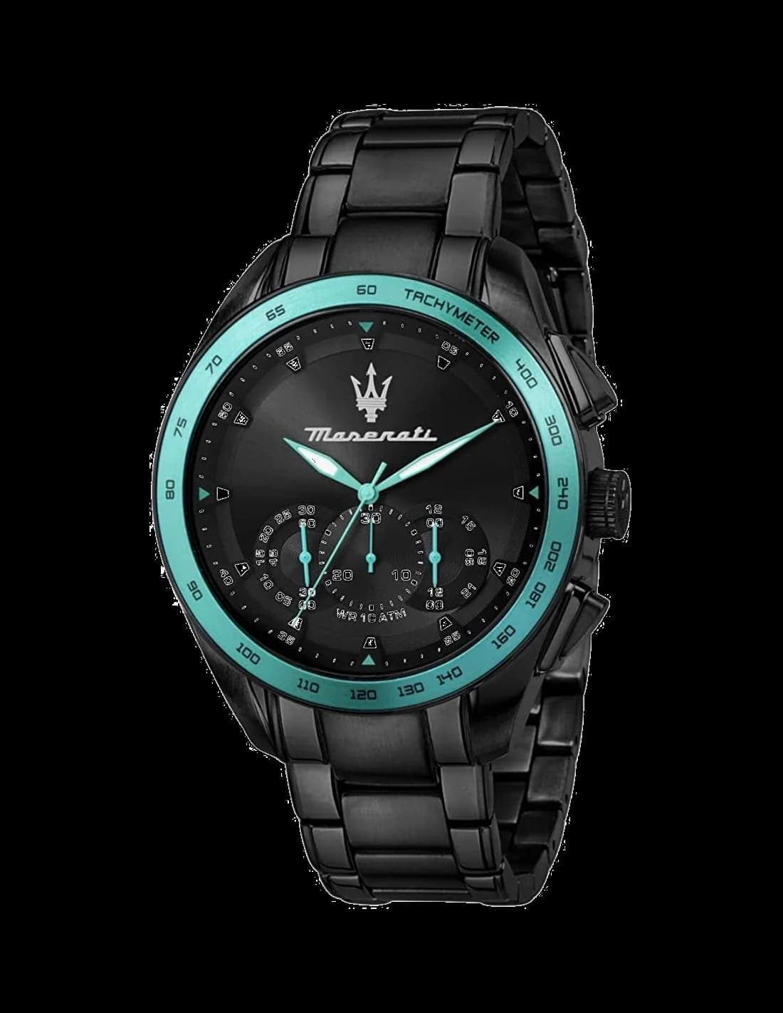 Montre Maserati Traguardo Aqua Edition R8873644002 Acier noir détails turquoise
