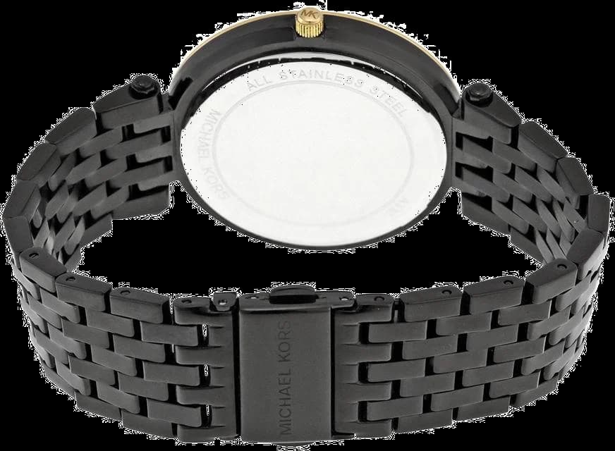 Montre Michael Kors MK3322 gros plan cadran noir index bâtons analogique