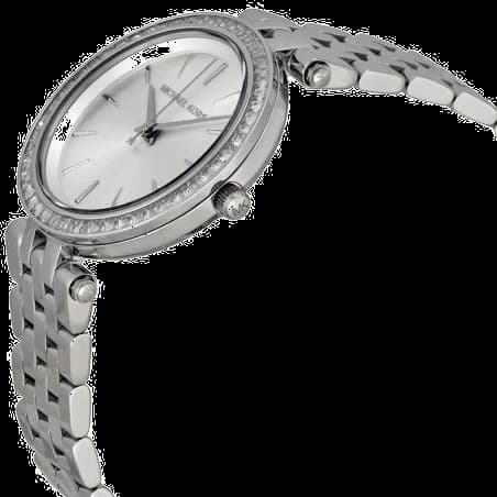 Montre Michael Kors MK3364 Mini Darci gros plan cadran rond argent index bâtons