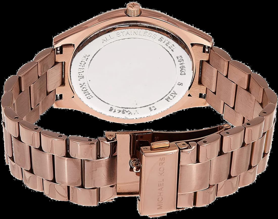 Montre Michael Kors MK3418 cadran marron index bâtons verre minéral gros plan