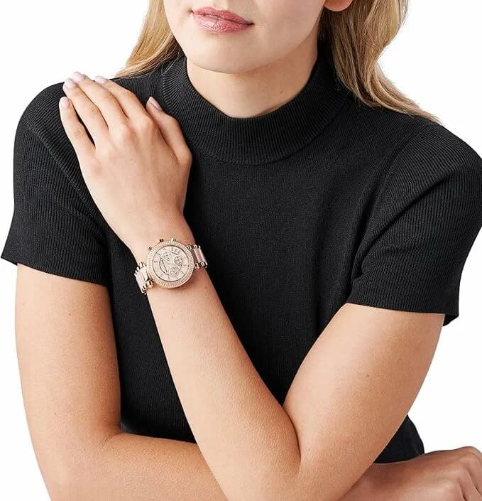 Montre Michael Kors Parker MK5896 boîtier acier or rose 39mm verso