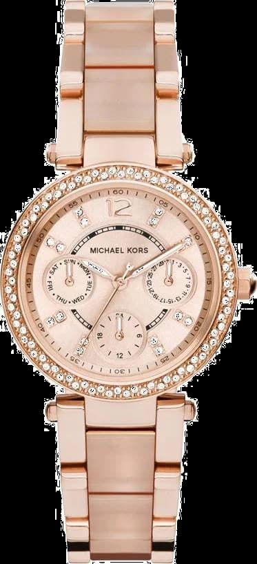 Montre Michael Kors MK6110 cadran or rose avec index bâtons et logo MK gravé