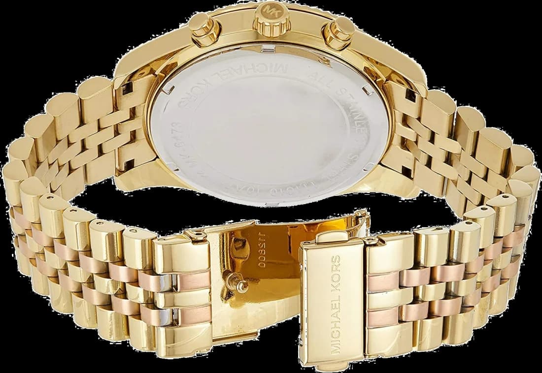 Montre Michael Kors Lexington MK6473 verso boîtier acier doré 44mm étanche 100m