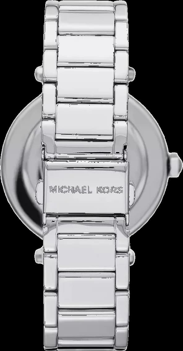 Détail cadran Michael Kors MK6658 avec aiguilles dorées, index appliqués et guichet date à 3h