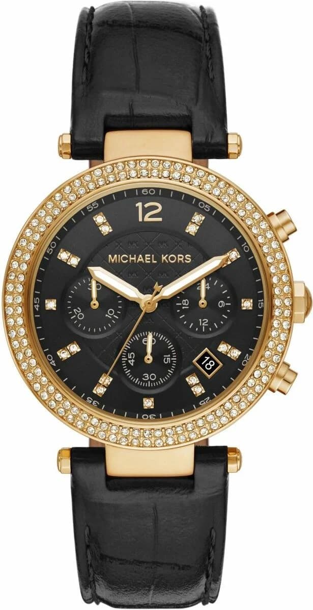 Bracelet Michael Kors MK6984 en cuir noir mat avec coutures contrastées et boucle ardillon