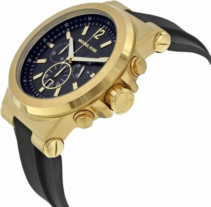Michael Kors MK8445 Dylan chronographe boîtier or bracelet silicone noir 48mm