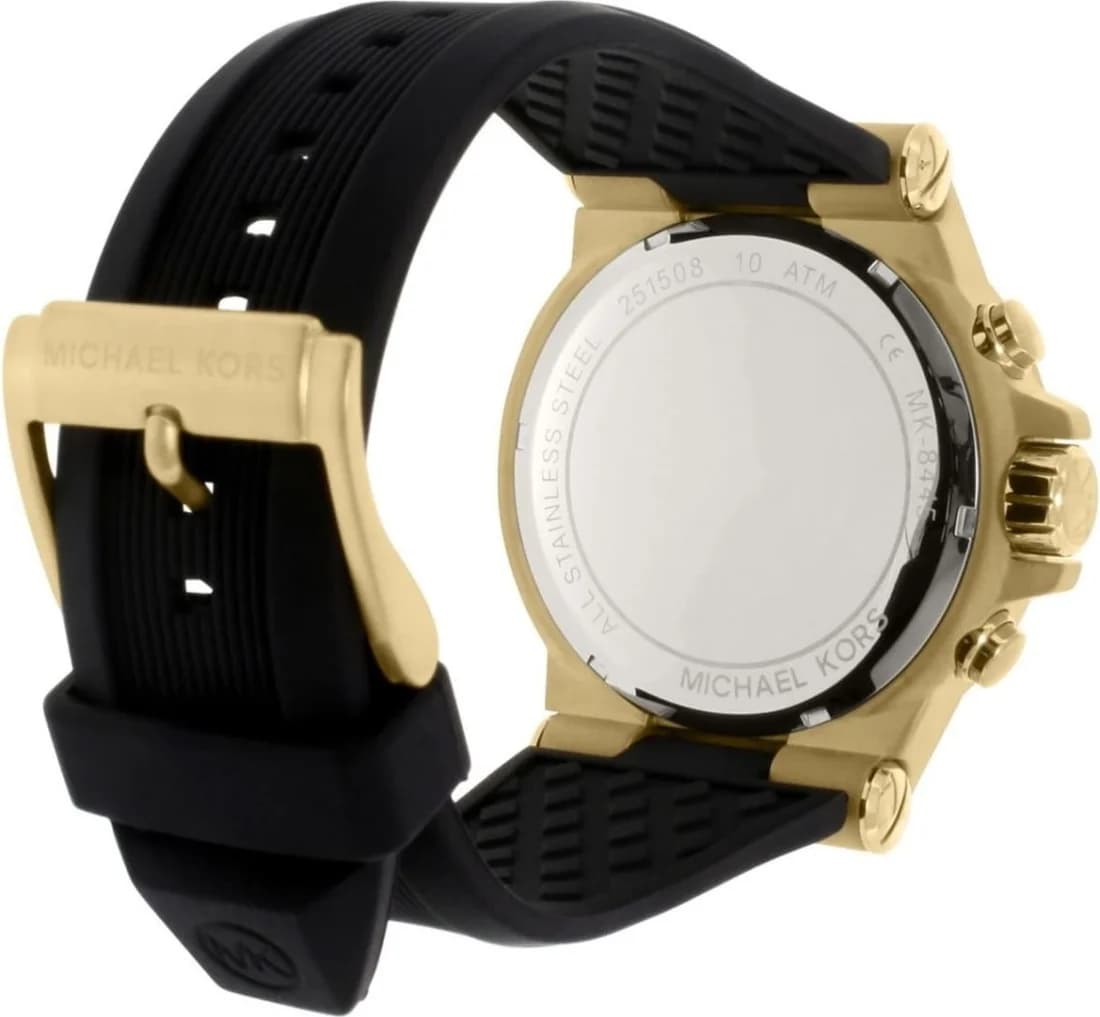 Gros plan cadran noir Michael Kors MK8445 Dylan chronographe index analogique