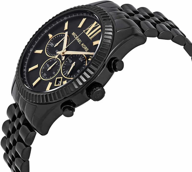 Gros plan cadran noir Michael Kors MK8603 chronographe index analogique