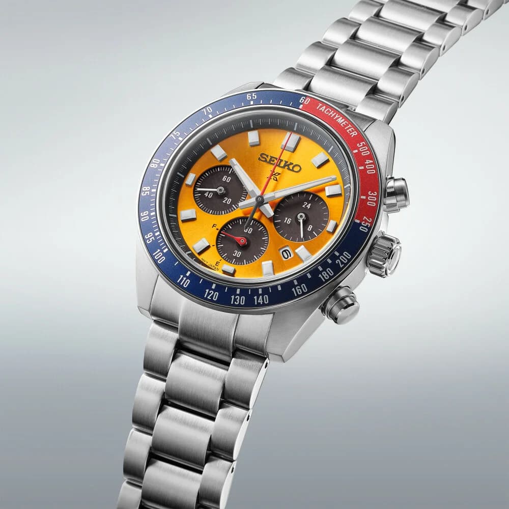 Montre Seiko SSC947P1 Speedtimer Solaire Cadran Jaune Doré et Lunette Bicolore vue 4