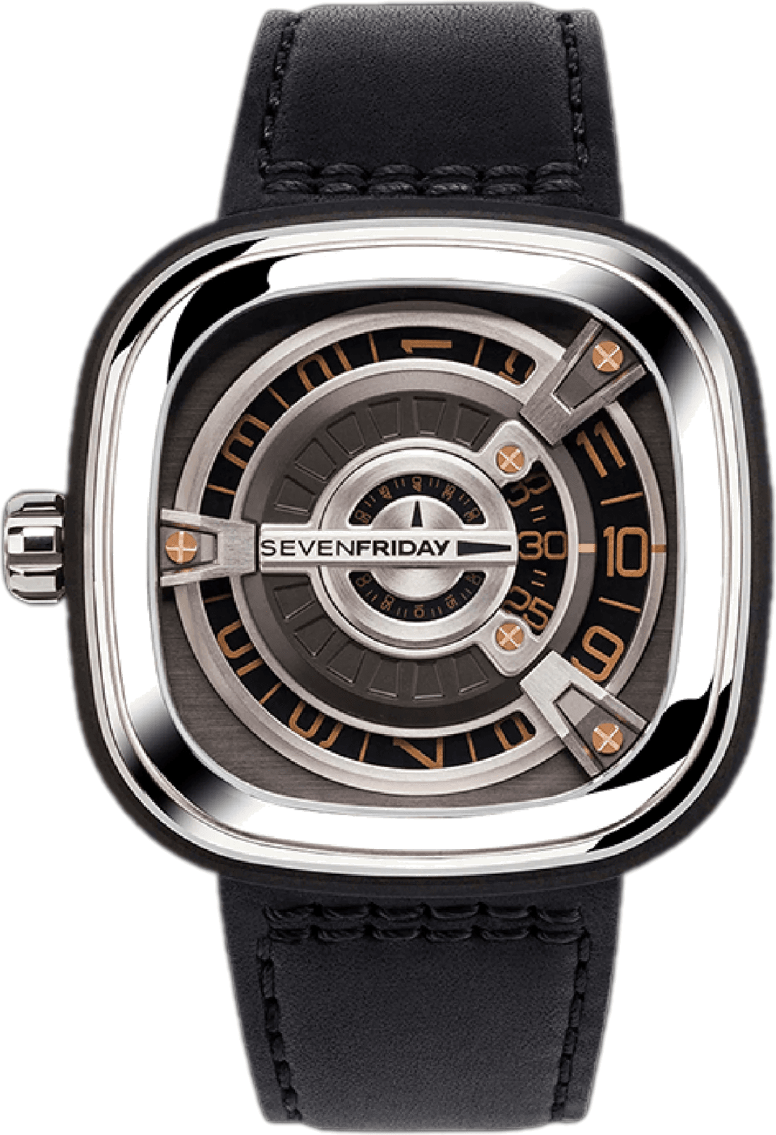 Montre Sevenfriday M1/03 Automatique en Acier Poli et Cuir Noir