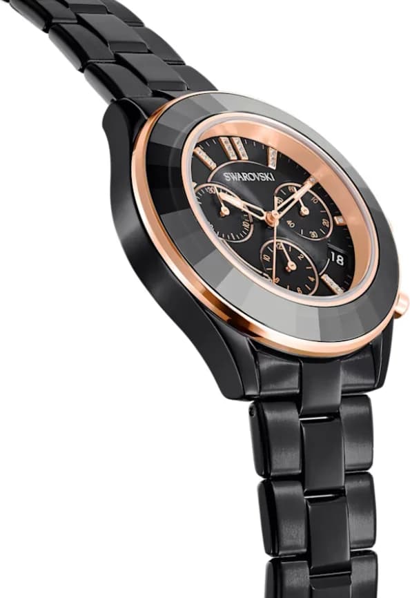 Bracelet Swarovski 5610472 métal noir brossé avec maillons en H, fermoir déployant double sécurité et poussoirs