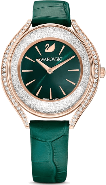 Montre Swarovski 5644078 Bracelet Cuir Vert et Cristaux Scintillants