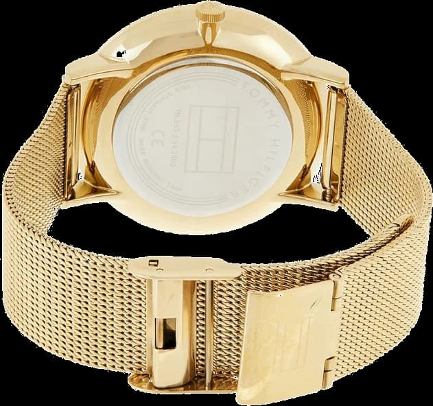 Montre Tommy Hilfiger 1781943 Jenna gros plan cadran doré index bâtons date