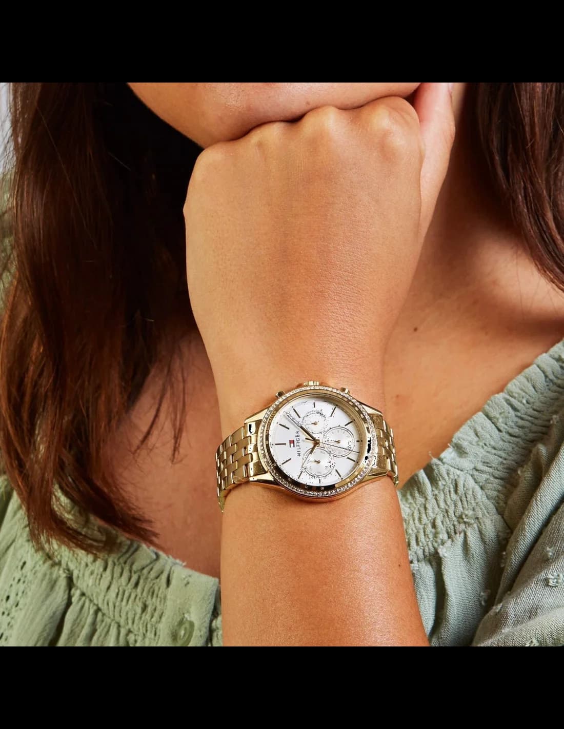 Montre Tommy Hilfiger 1781977 bracelet acier inoxydable or profil latéral