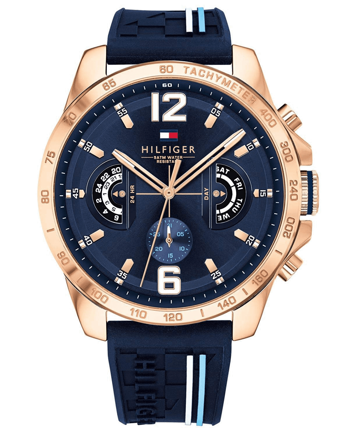 Montre Tommy Hilfiger 1791474 Boîtier Or Rose et Bracelet Silicone Bleu