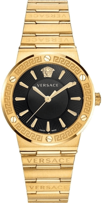 Montre Femme Versace Greca Logo VEVH00820 bracelet acier doré cadran noir