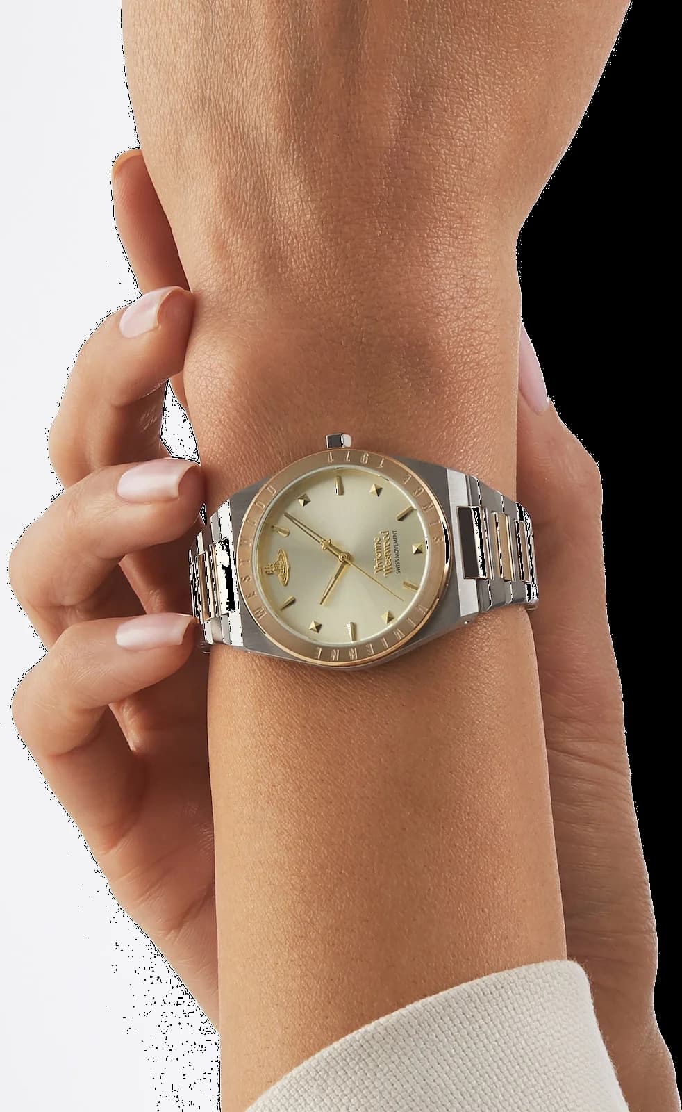 Montre Vivienne Westwood VV244CPSG femme détail bracelet acier inoxydable