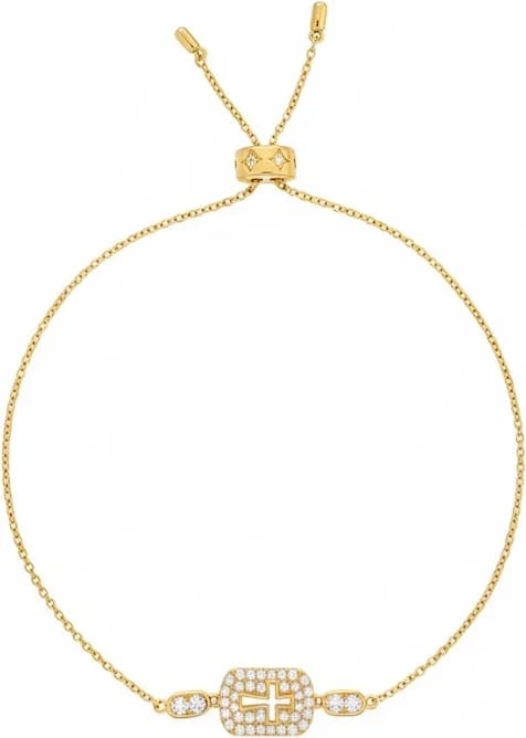 Bracelet APM Monaco ajustable médaille plaqué or croix et zirconiums