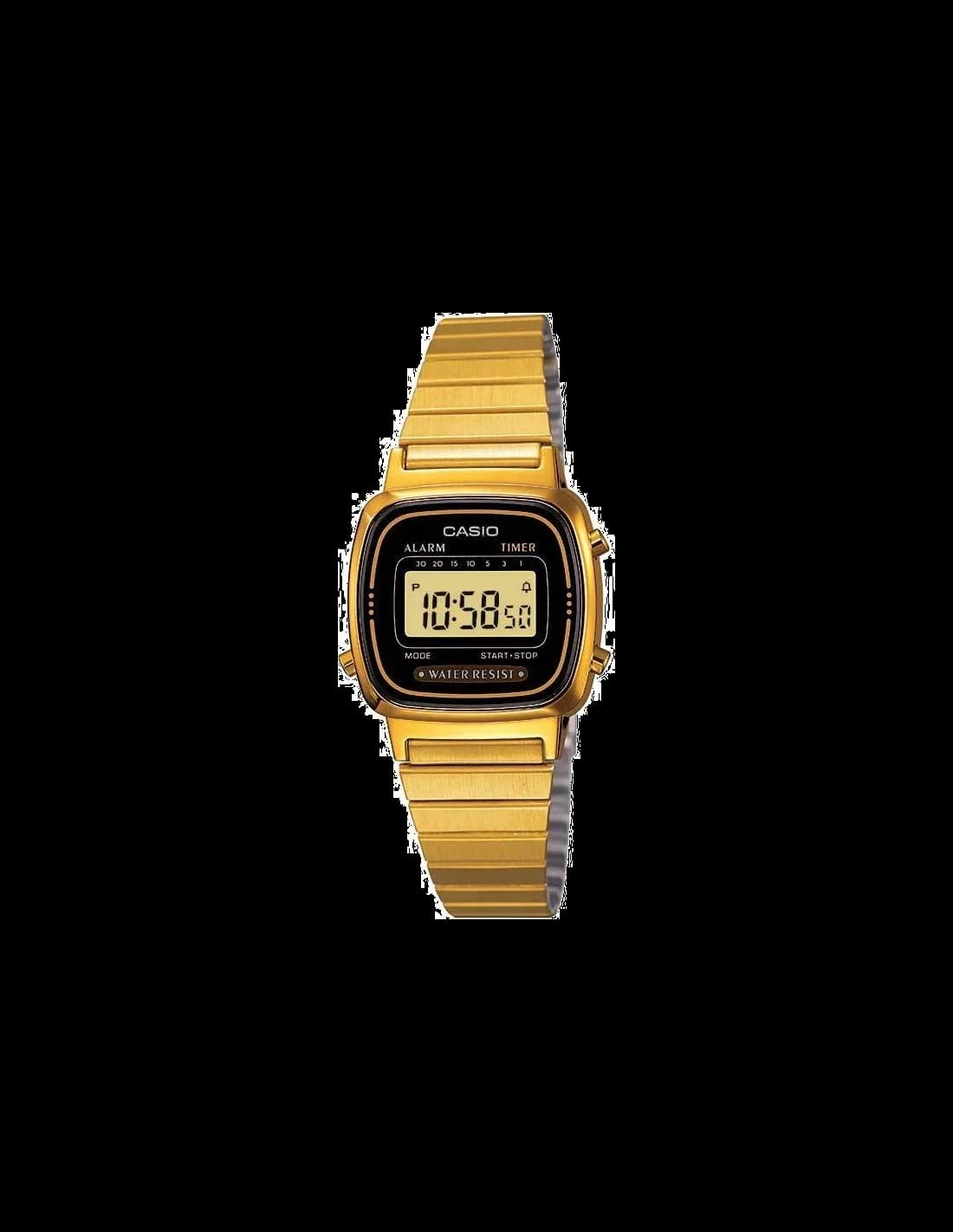Montre Femme Casio LA670WEGA-1EF Digitale Dorée à Cadran Carré Noir