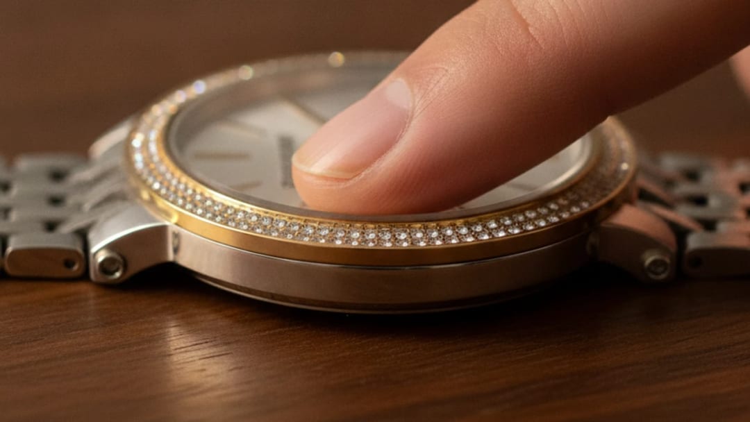 Fingernail run flat over the bezel set with a watch to spot a stone that is moving