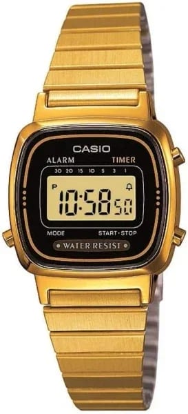 Casio Montre Femme Casio LA670WEGA-1EF Digitale Dorée à Cadran Carré Noir