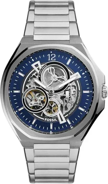 Fossil Montre Homme Fossil Evanston BQ2620 cadran bleu bracelet acier