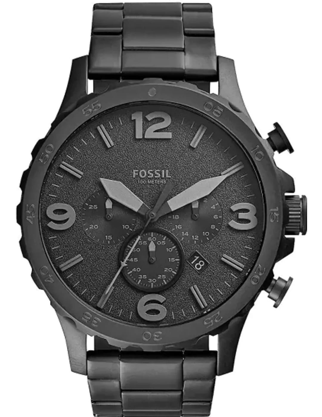 Fossil Montre Fossil JR1401 Nate Chronographe en Acier Noir IP 50 mm