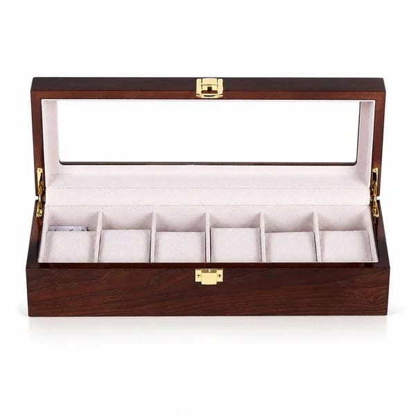 Gasmann Boîte à montres Gandi 6 compartiments bois laqué marron avec serrure