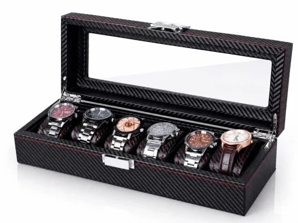 Gasmann Boîte à montres Monza 6 compartiments effet carbone composite noir
