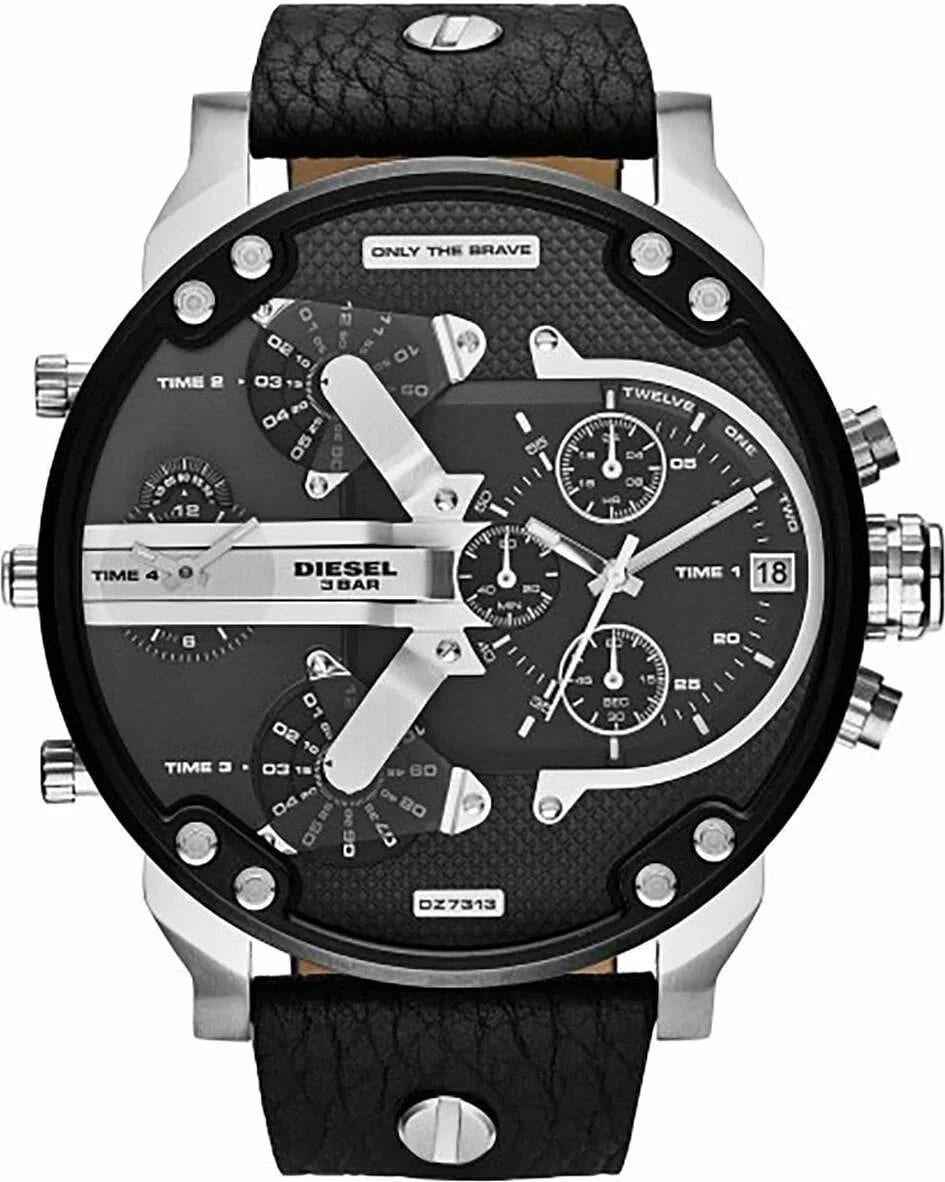 Diesel Montre Diesel Mr Daddy 2.0 DZ7313 cuir noir rehauts argentés cadran XXL