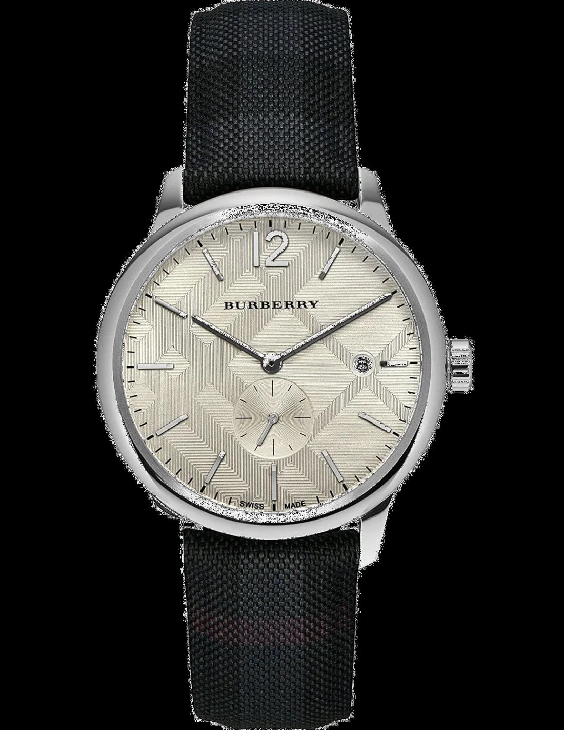 Montre Burberry BU10008 homme cadran argent bracelet cuir et tissu