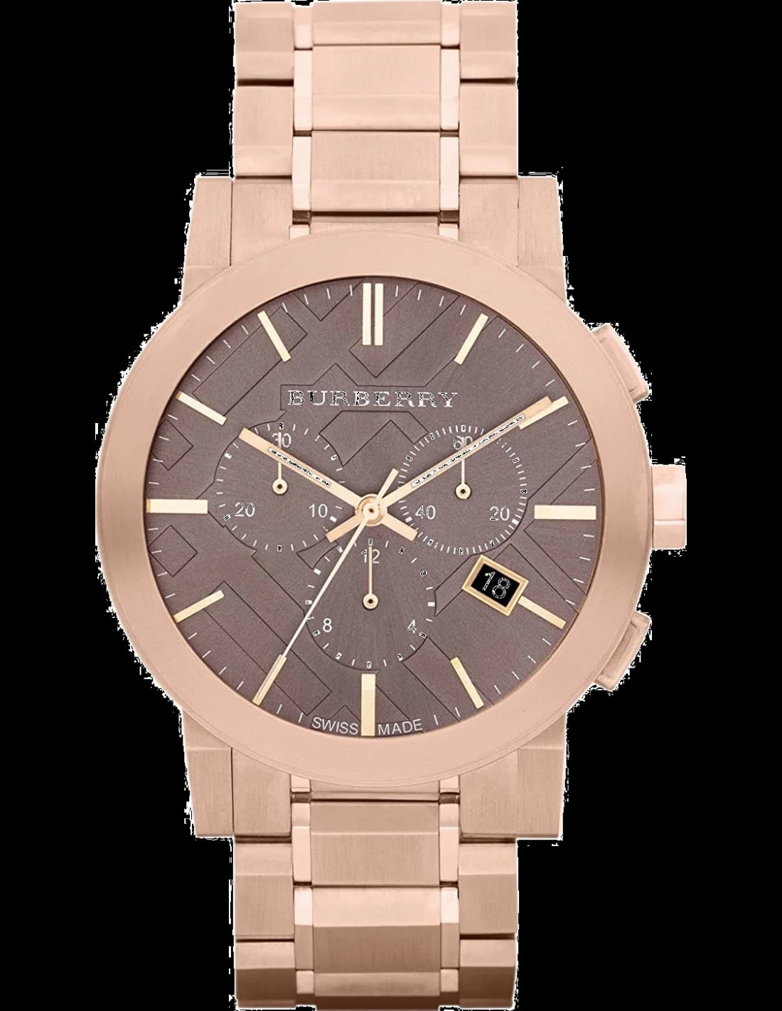Montre Burberry BU9353 chronographe homme acier or rose cadran marron 42mm
