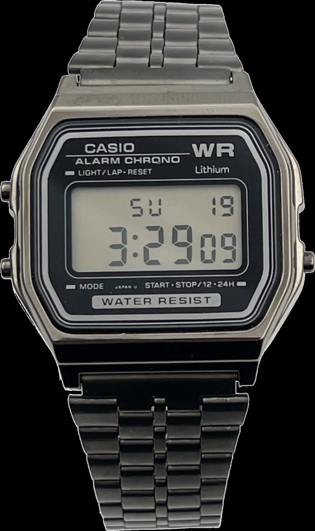Montre Casio A158WETB-ADF unisexe cadran noir bracelet acier inoxydable