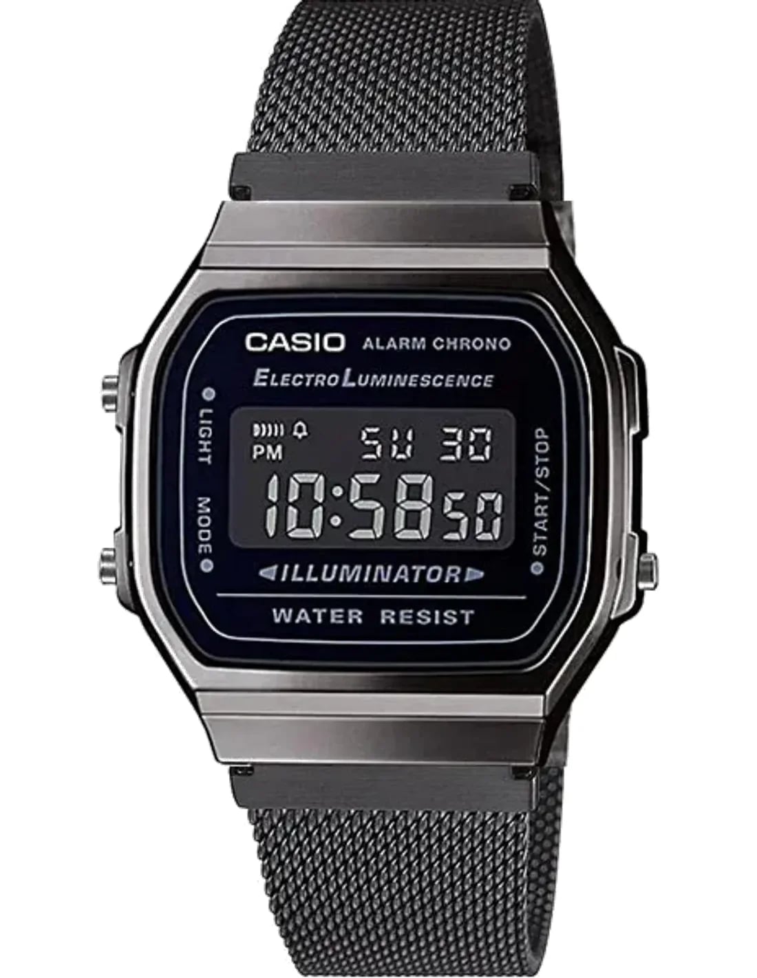 Montre Casio A168WEMB-1BDF digitale bracelet maille milanaise noire cadran rectangulaire